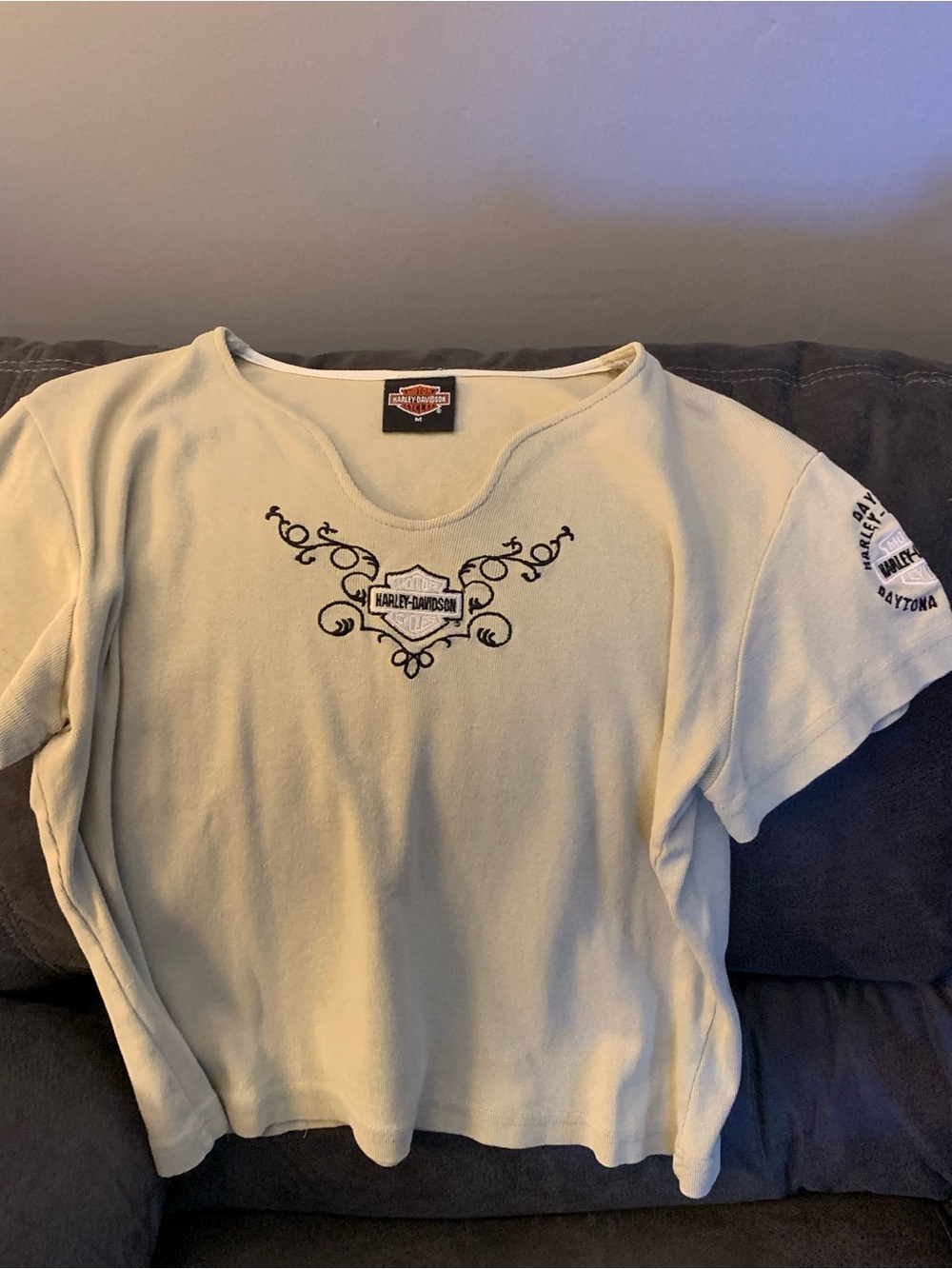 Harley-Davidson Cream Short Sleeve Tee with Embroidered Chest Logo